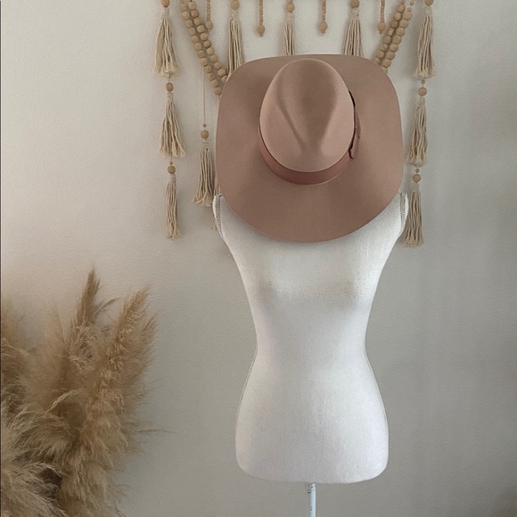 Brixton Joanna neutral felt wool hat wide floppy brim fedora grosgrain ribbon M - Picture 2 of 16